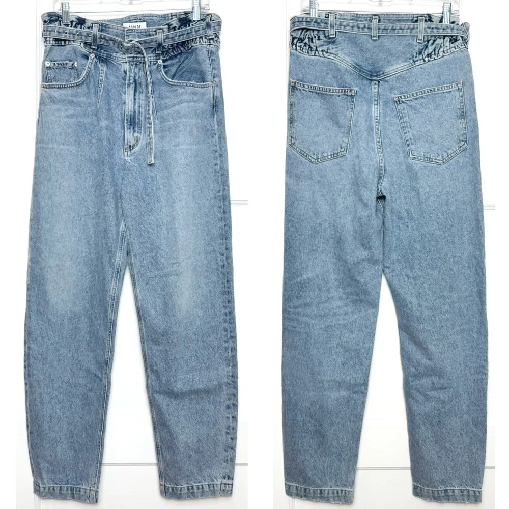 AGOLDE 90s High Rise Belted Paperbag Waist Organic Cotton Denim Tapered Jeans 28